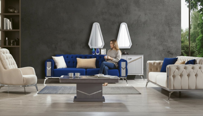 Sofa set bankstel meubels 3+3+1 salontafel 4-delig meubilair