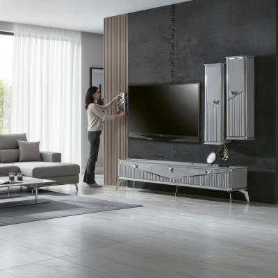 rtv Sideboard tv Ständer Fernseher Wand Wohnwand Lowboard Grau Hochglanz  rtv Sideboard tv stand televisie muur woonkamer lowboard grijs hoogglans