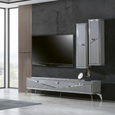 rtv Sideboard tv Ständer Fernseher Wand Wohnwand Lowboard Grau Hochglanz  rtv Sideboard tv stand televisie muur woonkamer lowboard grijs hoogglans