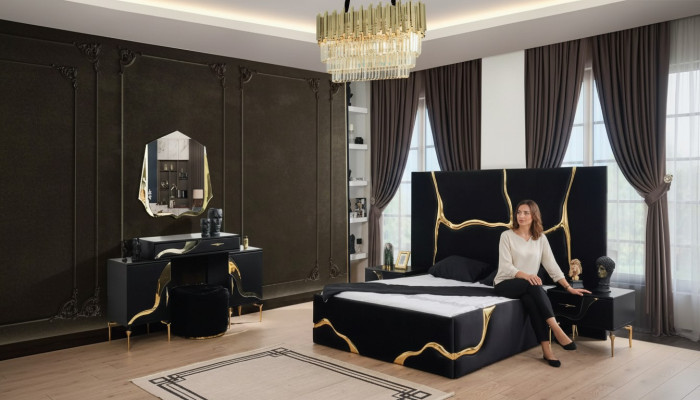 Luxe slaapkamer meubels bed met gouden slangenpatroon bedden 200x200