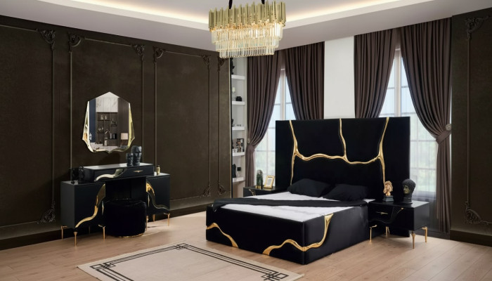 Luxe slaapkamer meubels bed met gouden slangenpatroon bedden 200x200