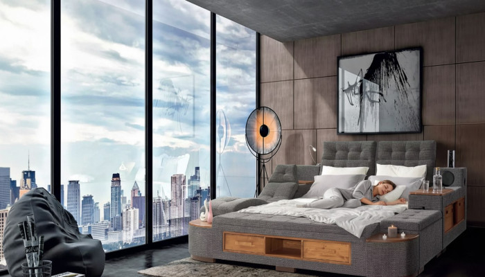 Multifunctionele tweepersoonsbed met moderne structuur 180x200cm in het nieuwe hotel