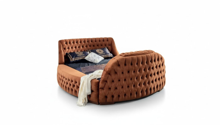 Chesterfield Bed Upholstered Design Luxury Beds Hotel Brown with TV Screen