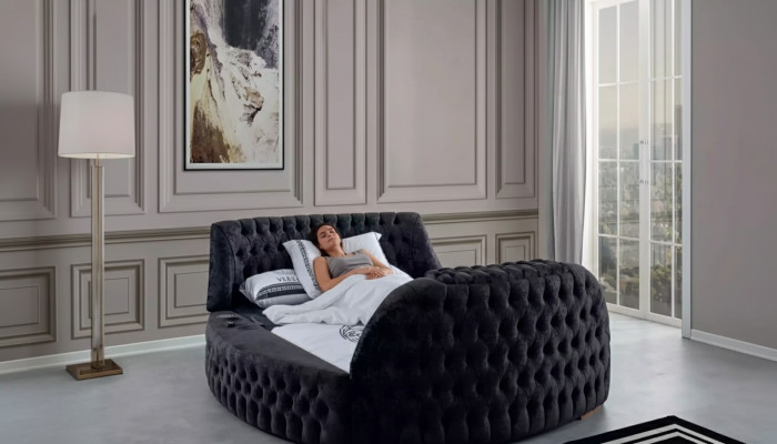 Zwart Chesterfield-bedontwerp gestoffeerde meubels Hotel Luxe Bedden Lift Media