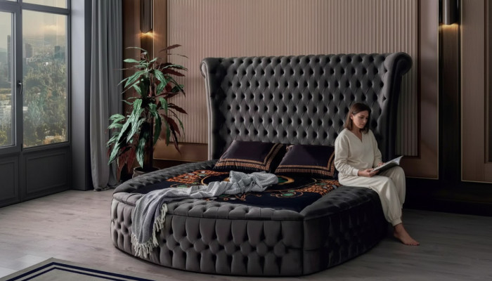 Bed Chesterfield Upholstered Bed Luxury Bedroom Design Beds Textile Velvet New