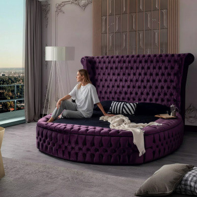 Rond Chesterfield bed Paars Bedden Meubels Fluweel Stof Hotel Inrichting Tweepersoons