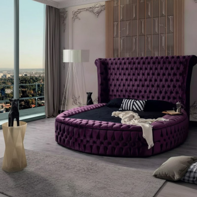 Rond Chesterfield bed Paars Bedden Meubels Fluweel Stof Hotel Inrichting Tweepersoons