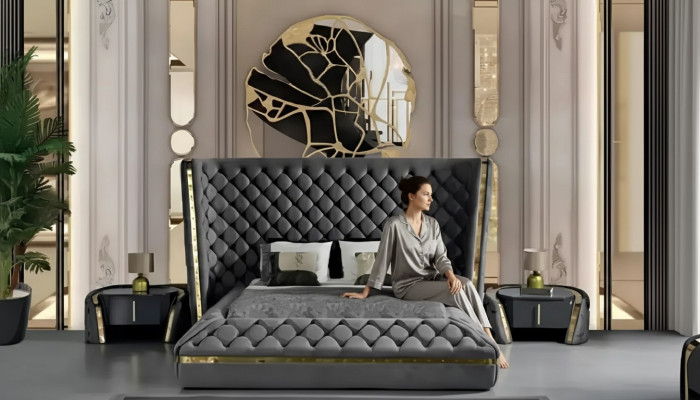 Luxe slaapkamer bed gestoffeerd ontwerp Luxe tweepersoons hotelbedden Chesterfield.