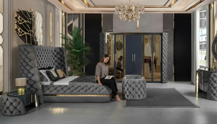 Chesterfield slaapkamer set bed 2x nachtkastjes kaptafel kast 5-delig
