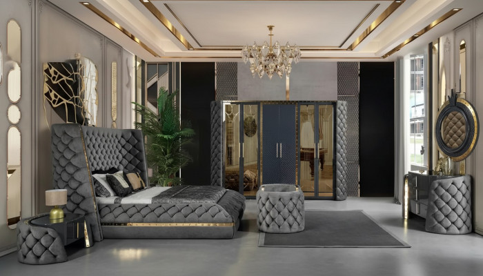 Chesterfield slaapkamer set bed 2x nachtkastjes kaptafel kast 5-delig