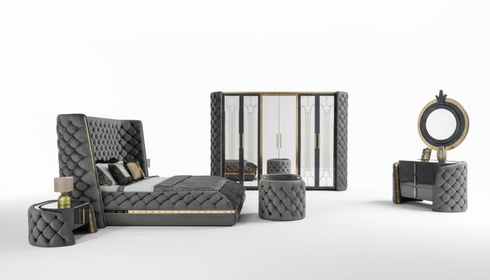 Chesterfield slaapkamer set bed 2x nachtkastjes kaptafel kast 5-delig