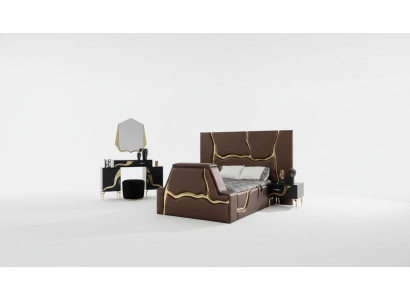 Luxe slaapkamerset bed nachtkastje goud kaptafel nachtkastjes 5-delig