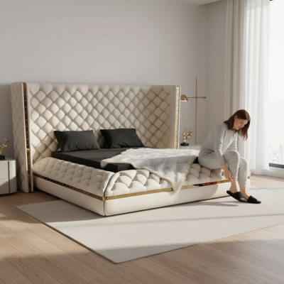 Bed wit Chesterfield modern hotelbed tweepersoonsbed nieuw modern bed