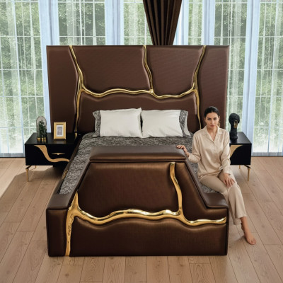 Slaapkamer bed 2x nachtkastjes luxe beddenset compleet design meubels 3-delig.