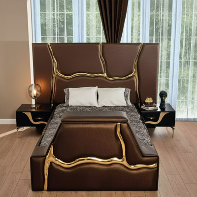 Slaapkamer bed 2x nachtkastjes luxe beddenset compleet design meubels 3-delig.