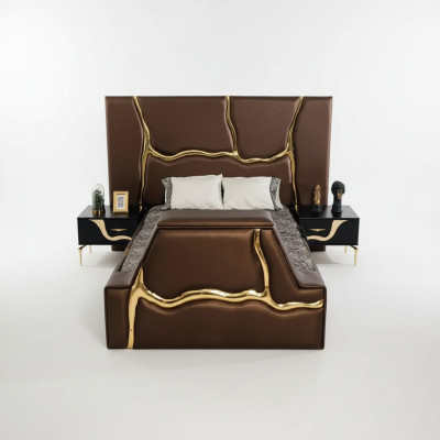 Slaapkamer bed 2x nachtkastjes luxe beddenset compleet design meubels 3-delig.