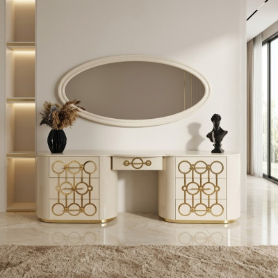 Designer set van kaptafel en spiegel voor de slaapkamer in moderne stijl.
