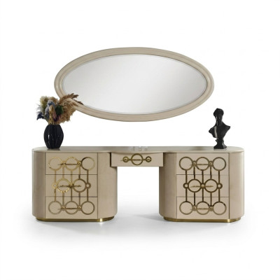 Designer set van kaptafel en spiegel voor de slaapkamer in moderne stijl.