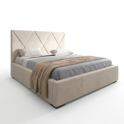 Bed Beige Double Bed Style Elegant Bed Upholstered Fabric Bedroom Modern New