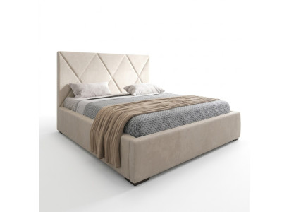 Bed Beige Double Bed Style Elegant Bed Upholstered Fabric Bedroom Modern New