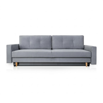 Comfortabele en functionele uittrekbare 3-zitsbank in lichtgrijs, in een moderne stijl.