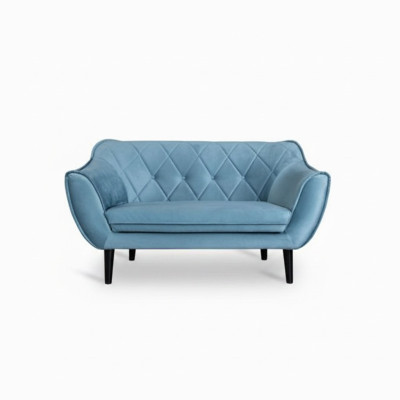 Comfortabele, zachte 2-zitsbank met luxe bekleding in een zachtblauwe kleur.