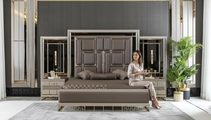 Bed Bruin Elegant Slaapkamerontwerp Mooie Luxe Tweepersoonsbedden
