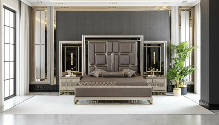 Bed Bruin Elegant Slaapkamerontwerp Mooie Luxe Tweepersoonsbedden