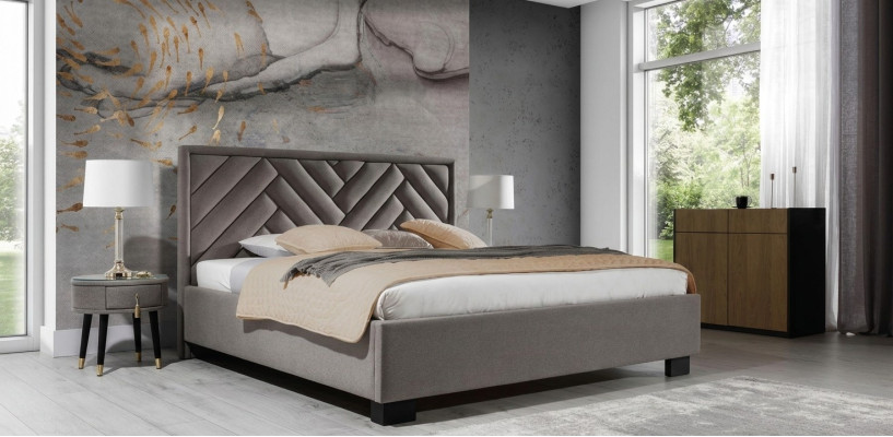 Slaapkamer Set Grijs Bed Hout 2x Nachtkastjes Elegant Modern Mooi Nieuw 3-delig.