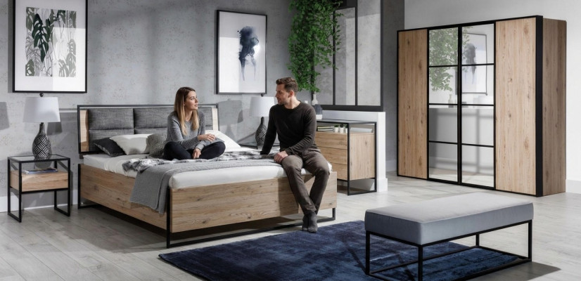 Slaapkamer Set Beige Bed 2x Nachtkastjes Commode Kledingkast Nieuw 5-delig.