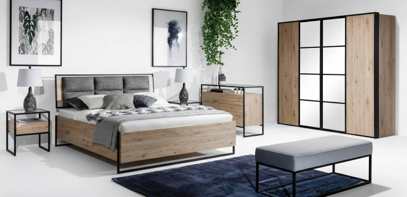 Slaapkamer Set Beige Bed 2x Nachtkastjes Commode Kledingkast Nieuw 5-delig.