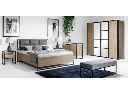 Slaapkamer Set Beige Bed 2x Nachtkastjes Commode Kledingkast Nieuw 5-delig.