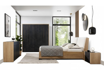 Slaapkamer Set Beige Bed 2x Nachtkastjes Commode Kledingkast Modern 5-delig.