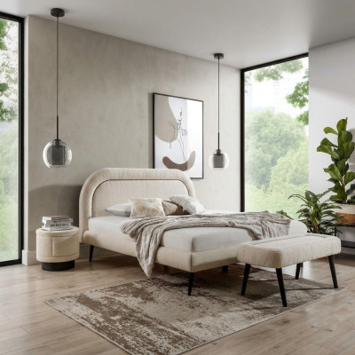 Slaapkamer set Wit Bed Elegant 2x Nachtkastjes Luxe Kruk Modern.