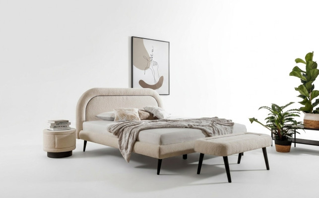 Slaapkamer set Wit Bed Elegant 2x Nachtkastjes Luxe Kruk Modern.