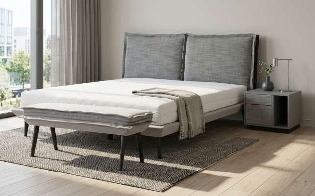 Slaapkamer set Grijs Bed Elegante 2x Nachtkastjes Luxe Kruk Modern 4-delig.
