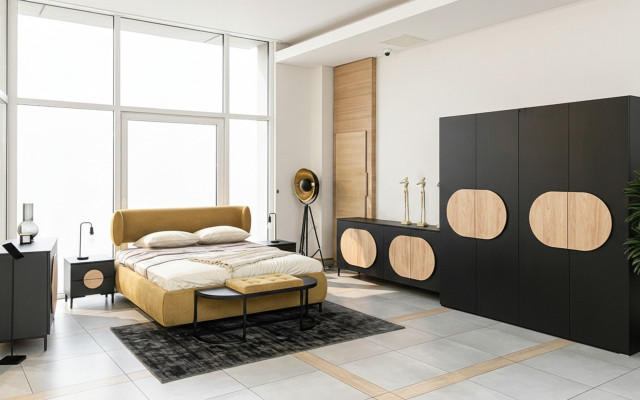 Slaapkamerset Bed 2x Nachtkastjes 2x commode Kledingkast Krukje 7-delig.