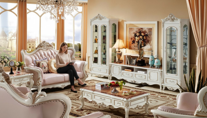 Vitrine Wit Luxe Woonkamer Meubels Hout Glas Ontwerp Elegant Klassiek