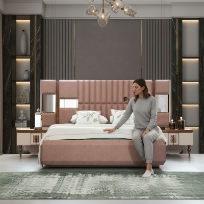 Luxe bed slaapkamer Italiaanse meubels Nieuw materiaal Hout Bruin