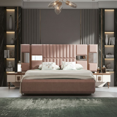 Luxe bed slaapkamer Italiaanse meubels Nieuw materiaal Hout Bruin