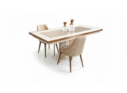 Luxe eettafeltafel Beige glazen tafel Houten tafel Ontwerperstafel Keuken