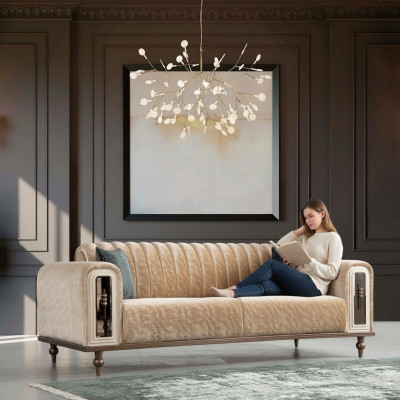 Luxe Bankstel Bank Beige Woonkamer Kantoor Textiel Bankstellen