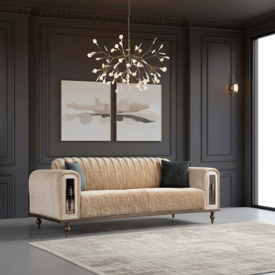 Luxe Bankstel Bank Beige Woonkamer Kantoor Textiel Bankstellen