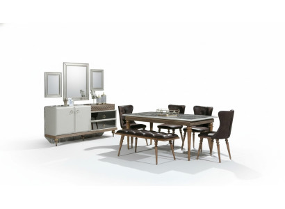 Eetkamer set Bank Tafel Stoelen Eetgroep Tafelset Dressoir 6-delig.