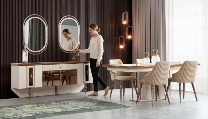 Luxe eetkamer set dressoir sideboard tafel 4x stoel set 8-delig