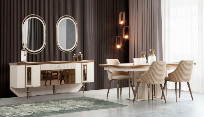 Luxe eetkamer set dressoir sideboard tafel 4x stoel set 8-delig