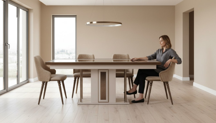 Eetkamerset 4x armstoelen Eettafel Design Meubels Eetgroep Stoel 5-delig.