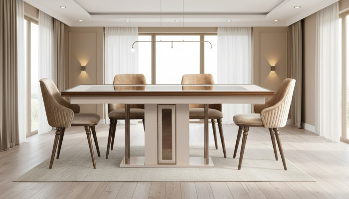 Eetkamerset 4x armstoelen Eettafel Design Meubels Eetgroep Stoel 5-delig.