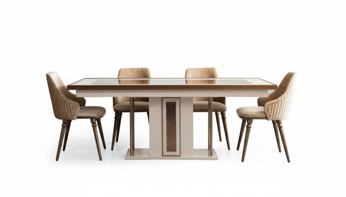 Eetkamerset 4x armstoelen Eettafel Design Meubels Eetgroep Stoel 5-delig.