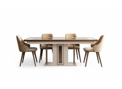 Eetkamerset 4x armstoelen Eettafel Design Meubels Eetgroep Stoel 5-delig.